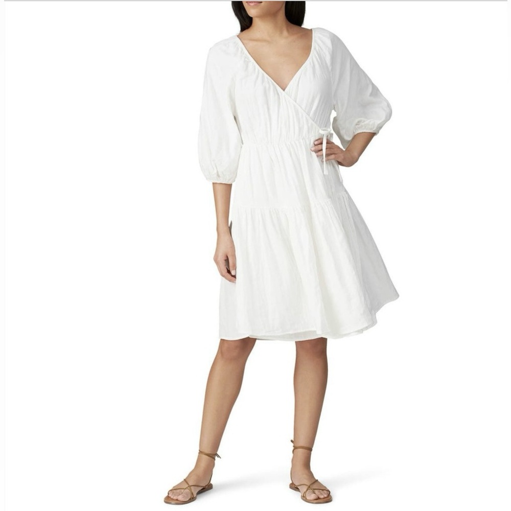 Love, Whit White Cotton Gauze Ballon Sleeves Summer Vacation Beach Wrap Dress